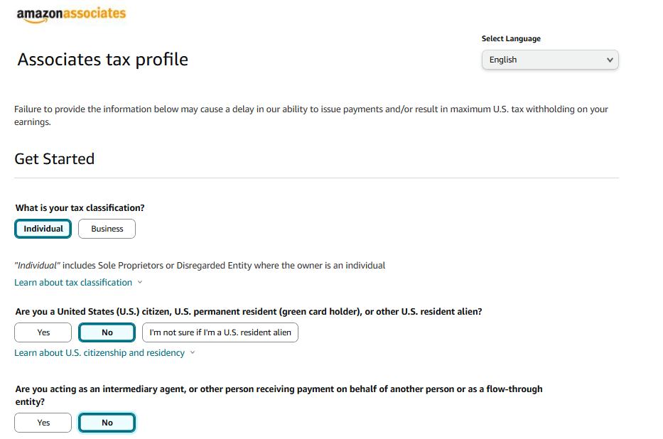 How to Set up Tax information on Amazon Associates