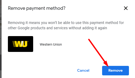 Remove Western Union payment method from Google AdSense